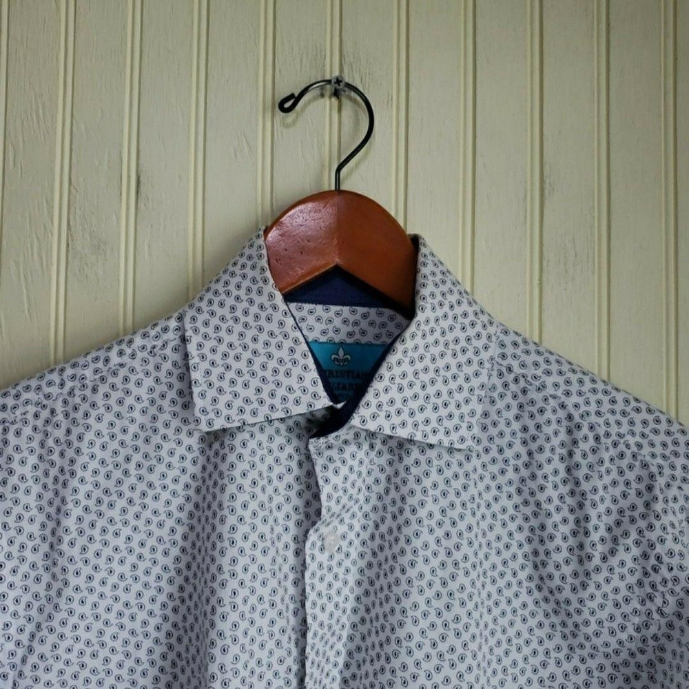 Christian Aujard Dress Shirt Mens Small White Paisley Regular Fit Long Sleeve